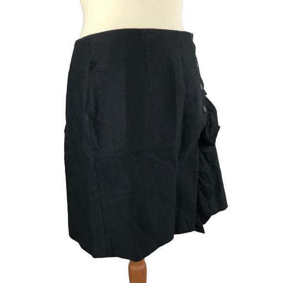 Sandro Paris Black Mini Side Button Ruffle Hip Cotton Preppy Designer Skirt 3 - Picture 6 of 9